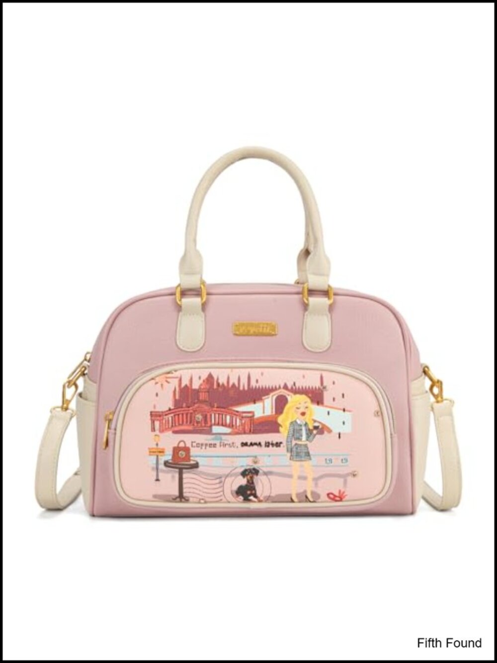 Venetti Satchel Handbag Cityscape Illustration Zip Purses